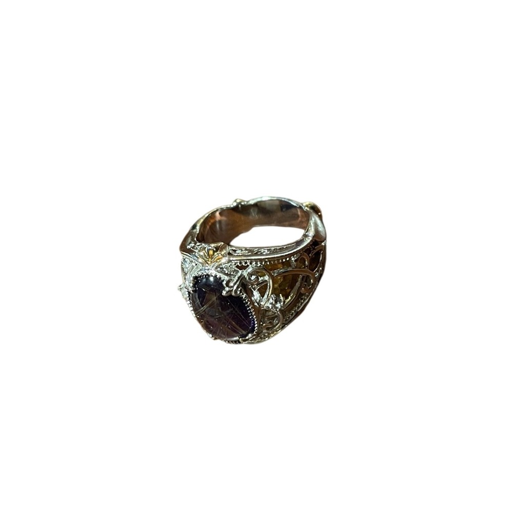 Sterling Silver Rutilated Amethyst Citrine Statement Ring Size 7.25
